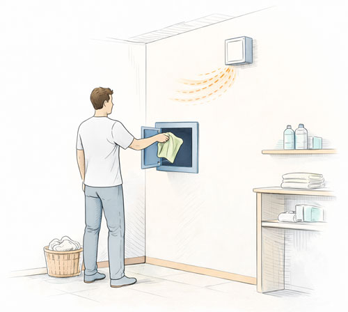 Illustration: Wäscheabwurfsystem und Wohnraumlüftung